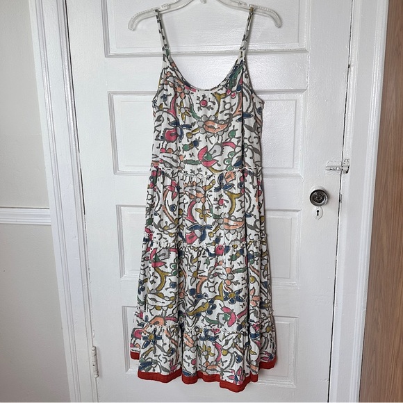 THML 100% Cotton A-Line Dress Tiered Ruffle Hem Colorful Allover Print Sz Small - Picture 8 of 17